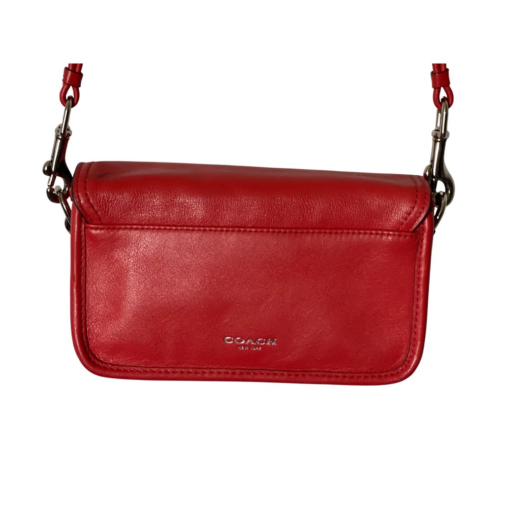 Coach Penny Coral Red Leather Crossbody Bag Turnlock - Picture 5 of 10